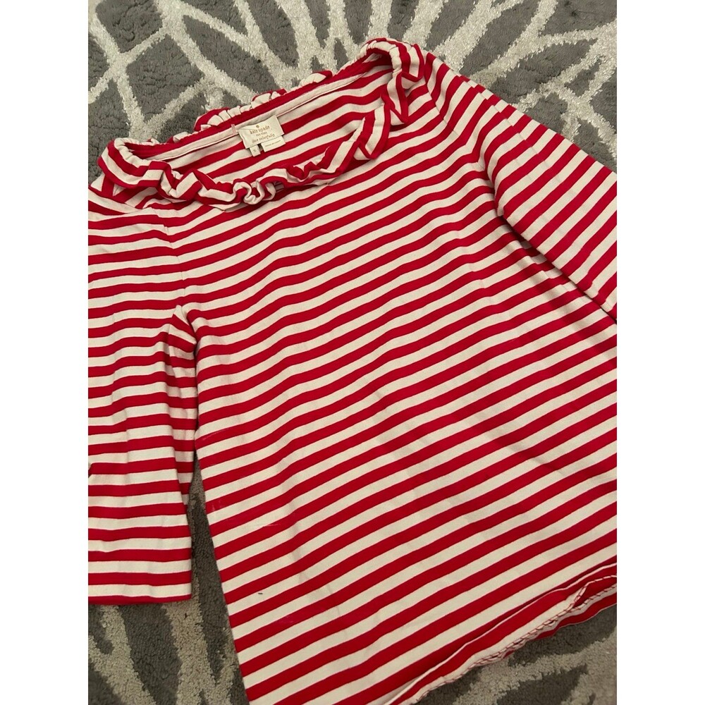 Red and White Striped Kate Spade Live Colorfully Ruffle Blouse